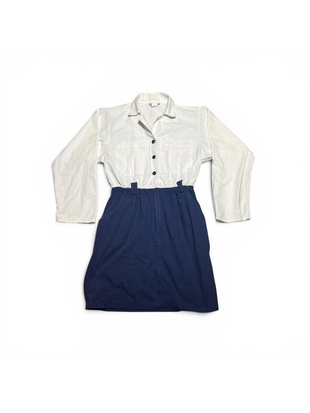 Vintage Taurus II Two-Tone Button-Up Dress with Long Sleeves